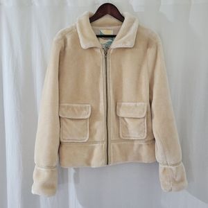 Cali 1850 Zip-Up Jacket with Front Pockets in Cream Faux Fur Women's Size XL